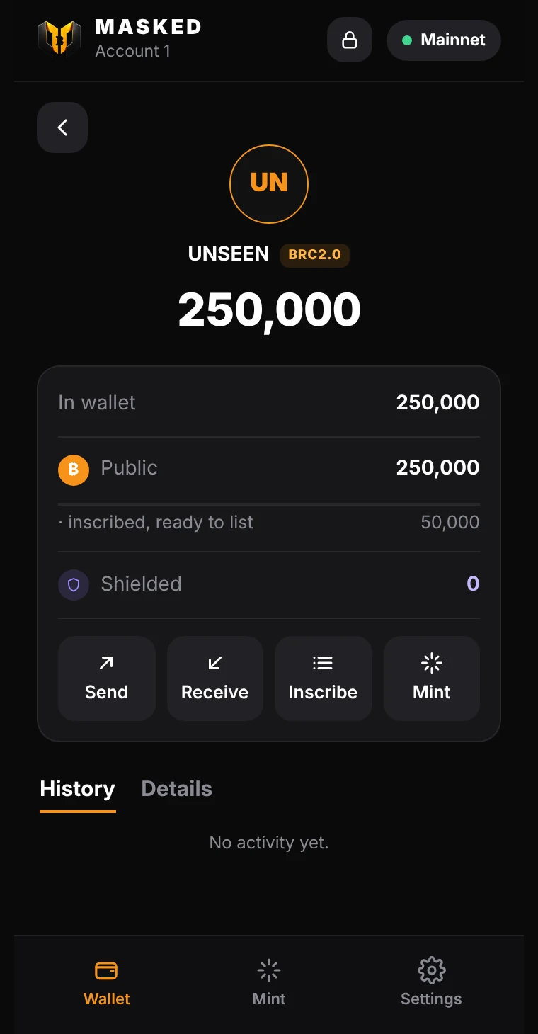 Token page for UNSEEN with balances and actions